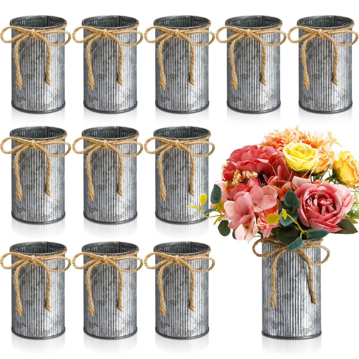 Domensi rustic vase twine bow close-up for charming centerpieces