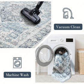Domitapis rug with non-slip backing stays securely in place on various floors.