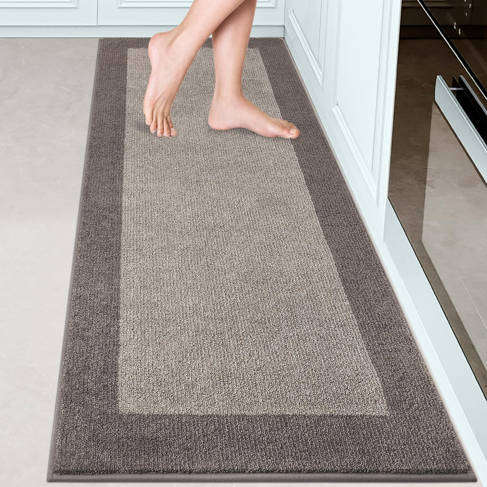 DOMUSTEX machine-washable kitchen rug in roll packing for easy shipping and storage