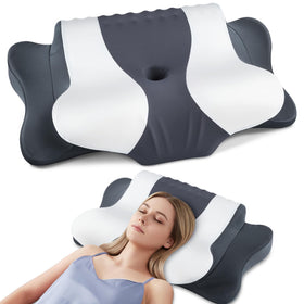 DONAMA cervical neck pillow front view shows hollow design for neck alignment.