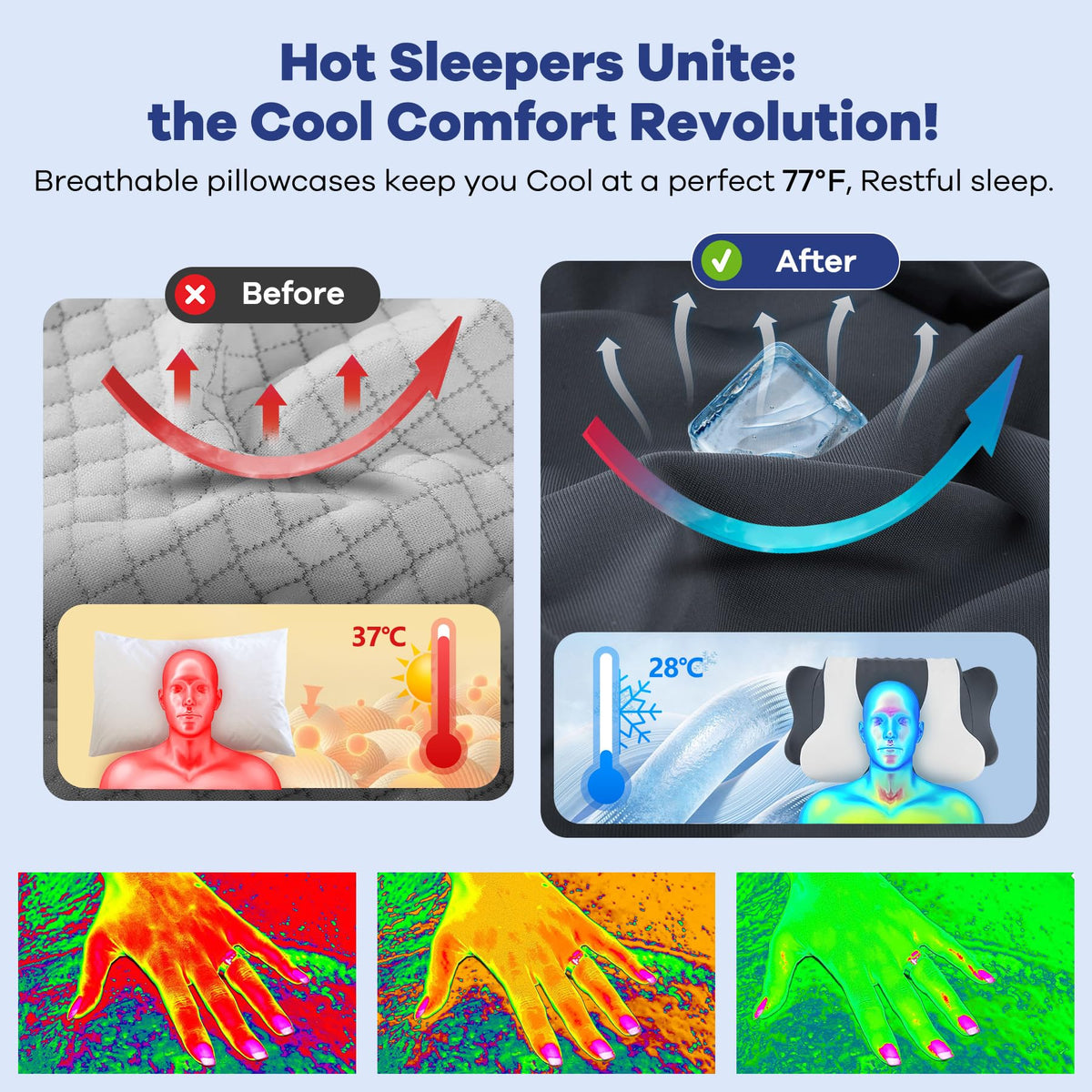 DONAMA ice-silk pillowcase in use keeps skin cool and comfortable.