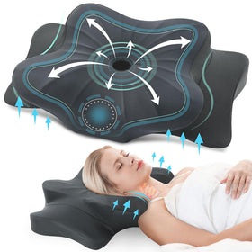 DONAMA cervical pillow arc central cavity illustrates ergonomic neck support and breathing aid.