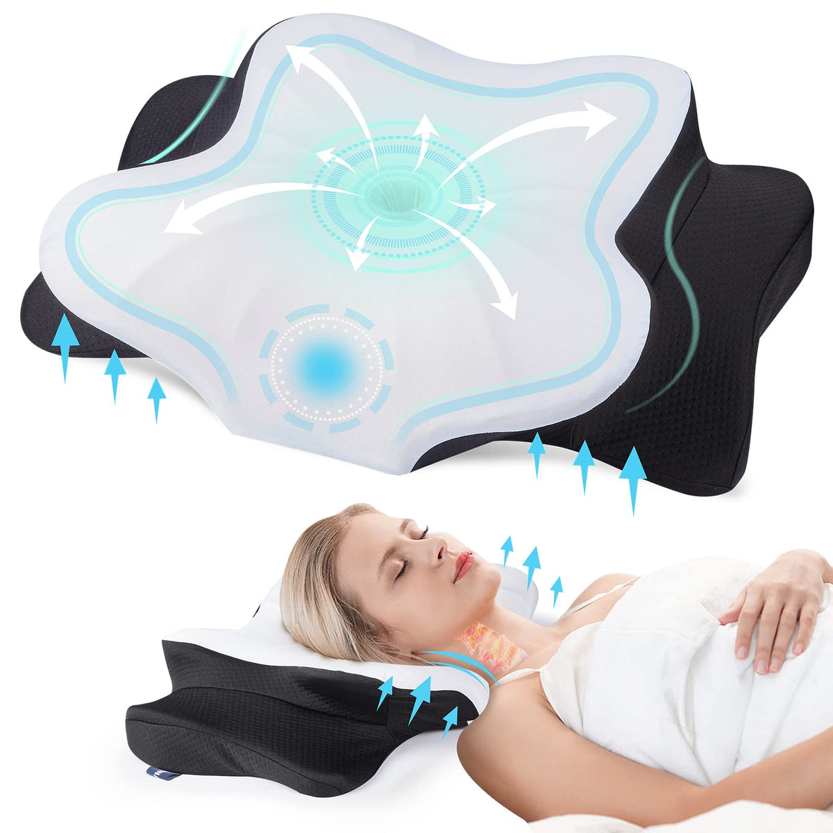 DONAMA cervical pillow with contour memory foam supports neck and spine for alignment.