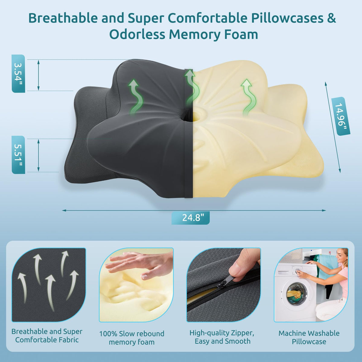 DONAMA cervical pillow two heights design showcases adjustable support for different sleeping postures.