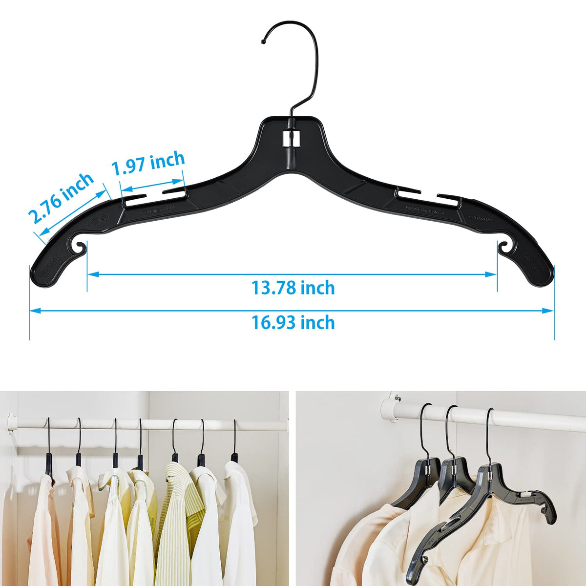 Donext black 20-pack hangers for versatile closet organization.