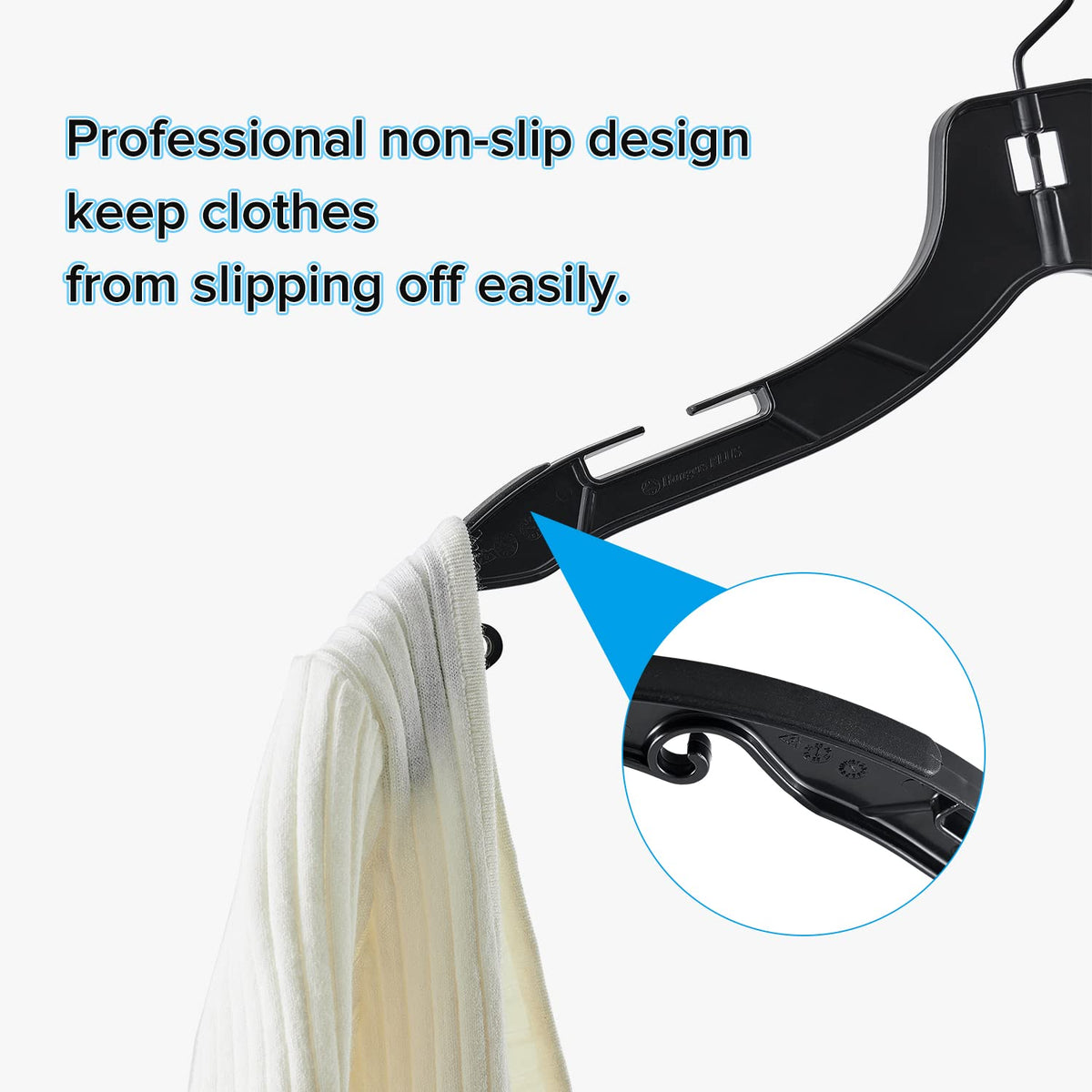 Donext curved-shoulder hanger preserves the natural shape of clothes.