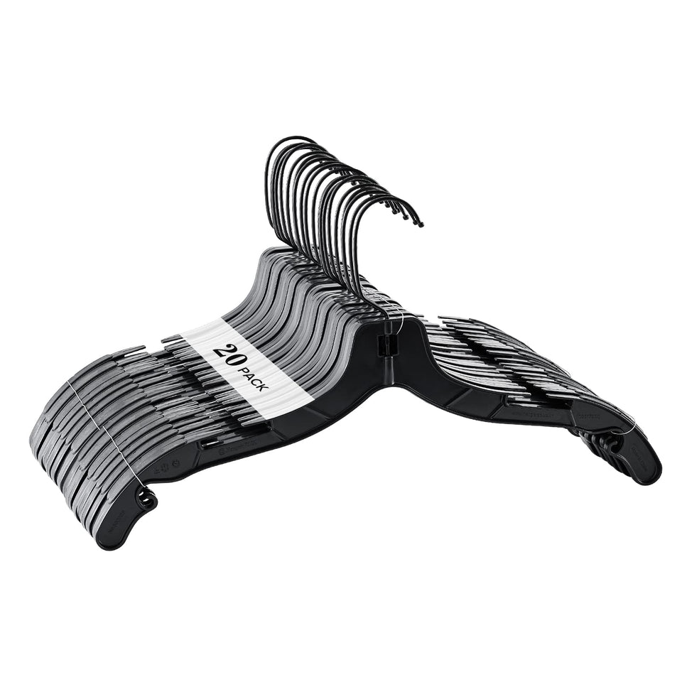 Donext plastic hanger with 360-degree swivel hook for easy closet access.