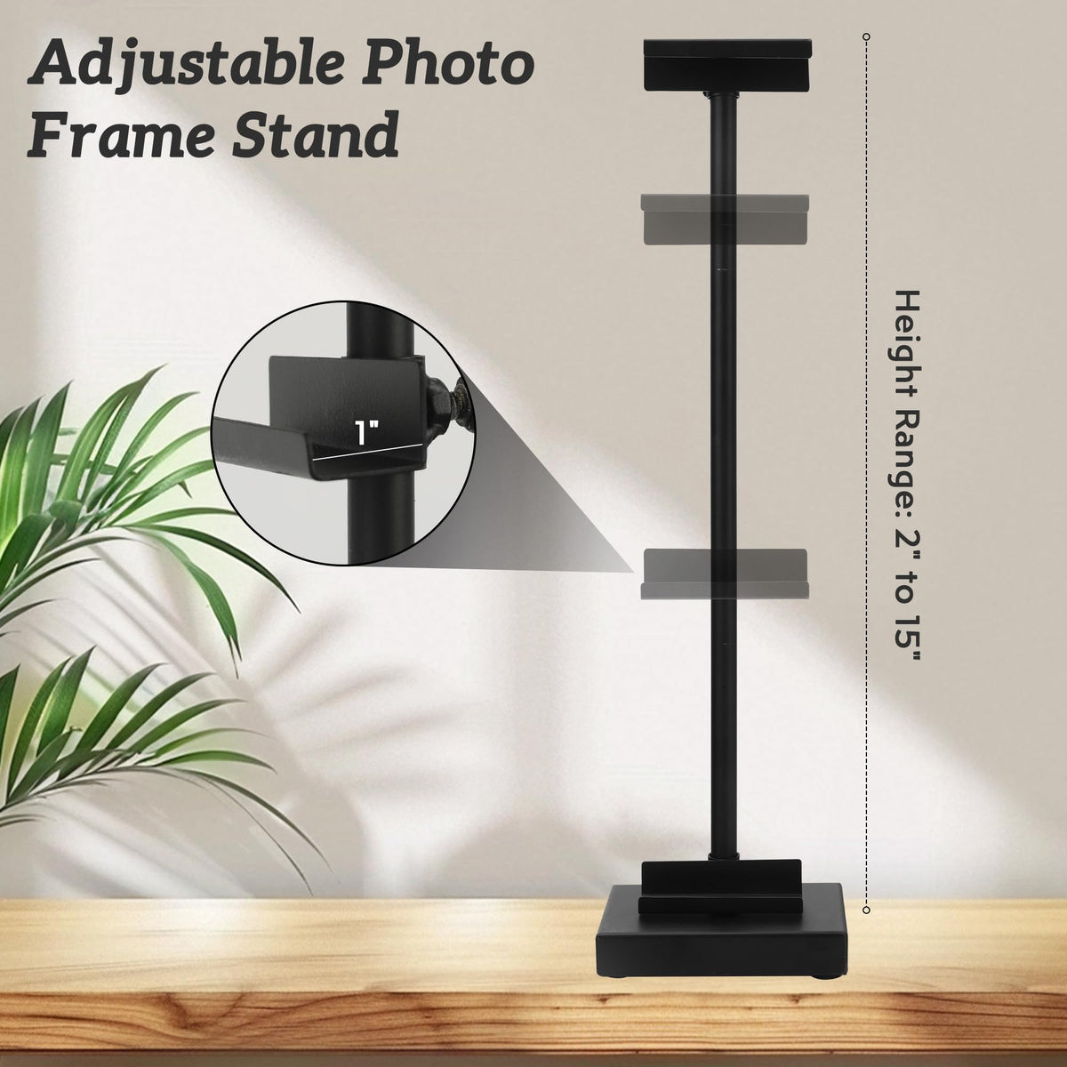 Donghome 18in black steel tabletop easel base detail, heavy base for stable display.