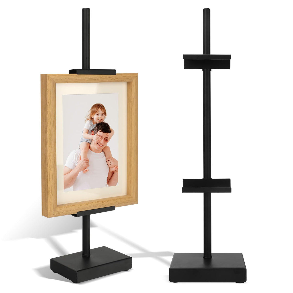 Donghome 18in black steel tabletop easel front view, stylish display for photos and art, fits small spaces.