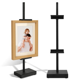 Donghome 18in black steel tabletop easel front view, stylish display for photos and art, fits small spaces.