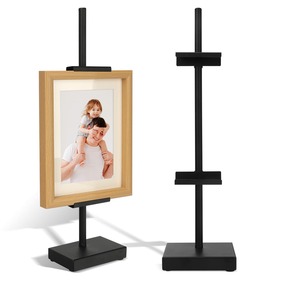 Donghome 18in black steel tabletop easel front view, stylish display for photos and art, fits small spaces.