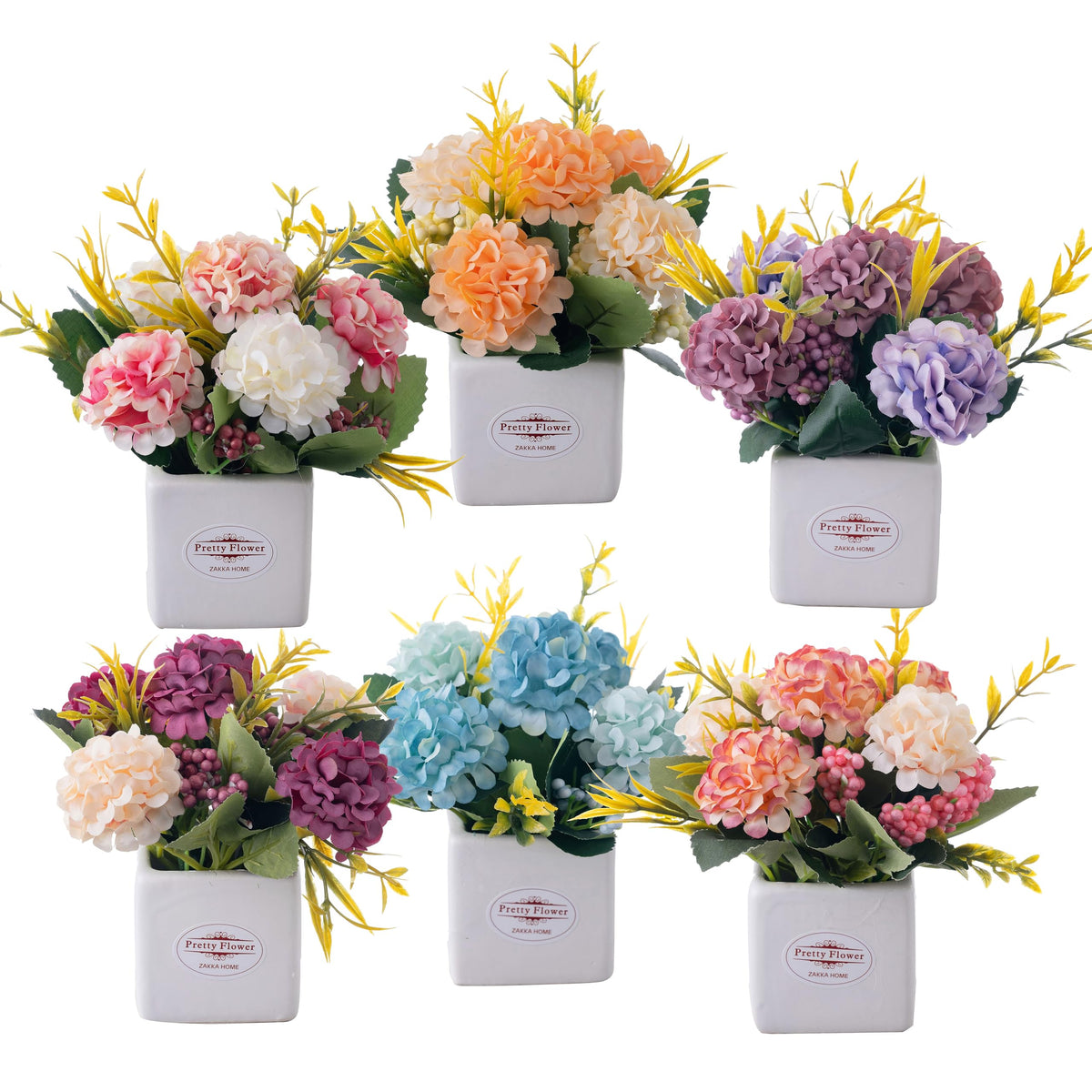Donmills hydrangea arrangement in a ceramic pot; timeless centerpiece for tables.
