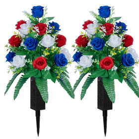 DONODA artificial cemetery flowers with two rose bouquets offer lasting memorial color