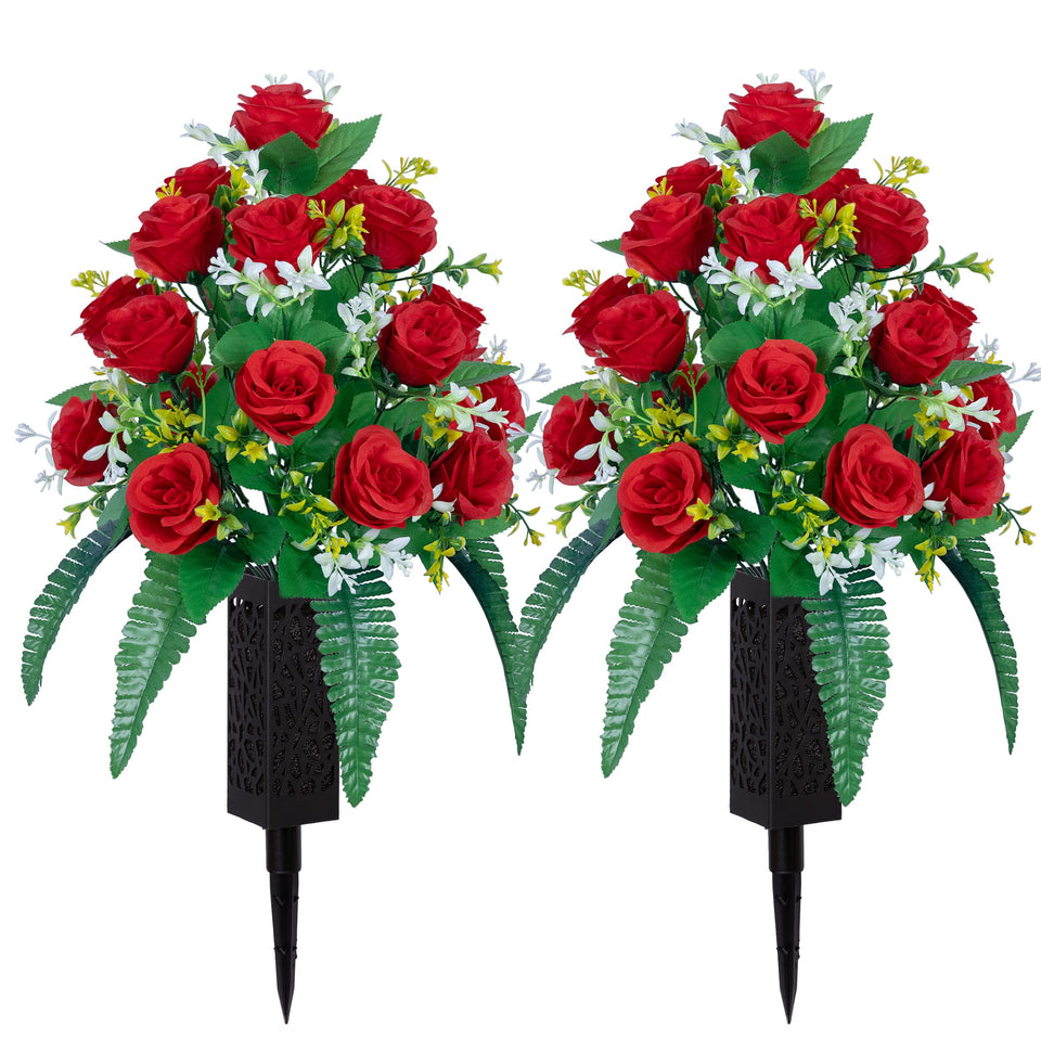 DONODA artificial cemetery flowers bouquet, 24.8 inches tall, grave display.