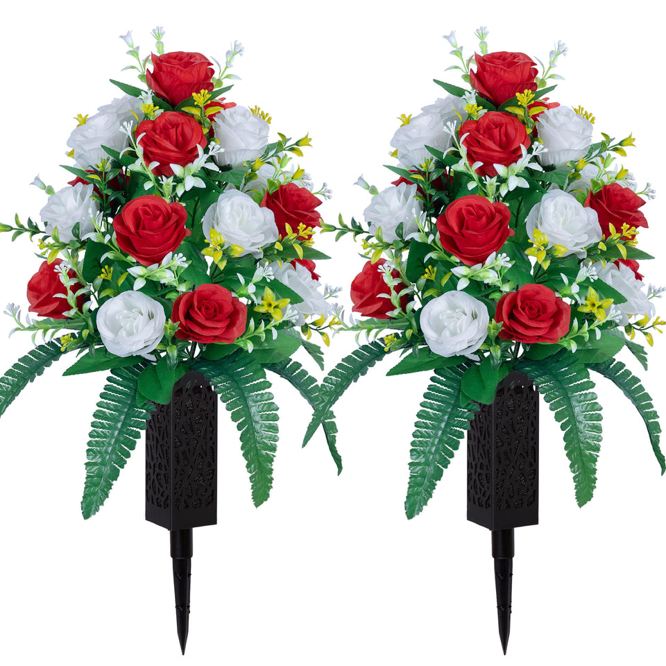 DONODA artificial cemetery flowers with red and white bouquets for durable grave decor
