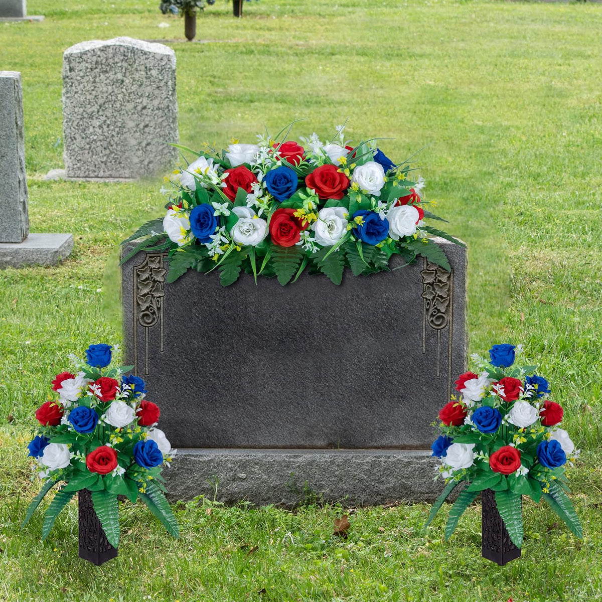 DONODA rose-combination silk saddle displayed on a grave for enduring outdoor beauty.