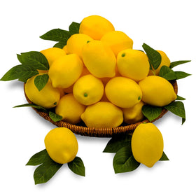 Donotgo fake lemons arranged in a 20-piece display for vibrant kitchen decor.