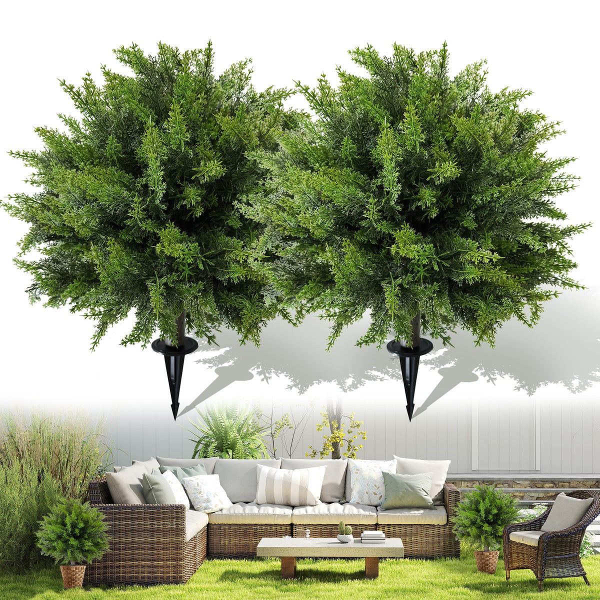 DOPGIB artificial cedar topiary ball on front porch view for welcoming outdoor decor