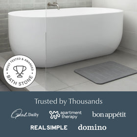 Dorai Stone Bath Mat in a bright bathroom setup ready for daily use