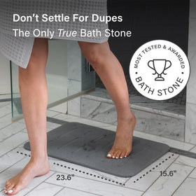 Dorai Stone Bath Mat in action, drying quickly after a shower