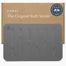 Dorai Stone Bath Mat front view in Rain Slate shows modern design and quick-dry potential