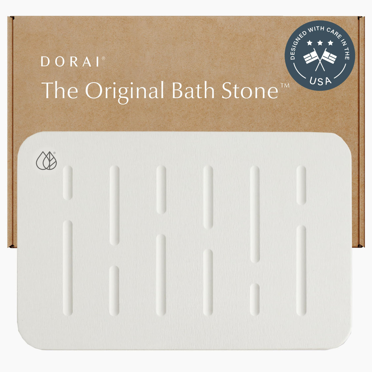 Dorai Stone Bath Mat with non-slip base keeps floors secure after showers.