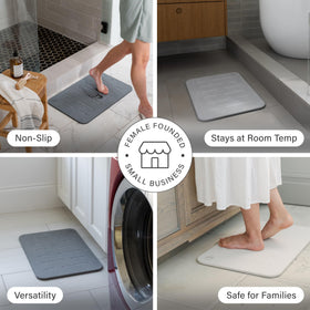 Dorai Stone Bath Mat demonstrates a flat, bow-free surface for durability