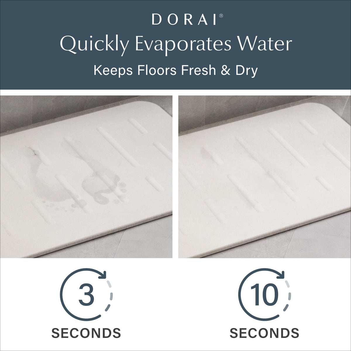 Dorai Stone Bath Mat provides quick-dry diatomaceous earth on bathroom floor.