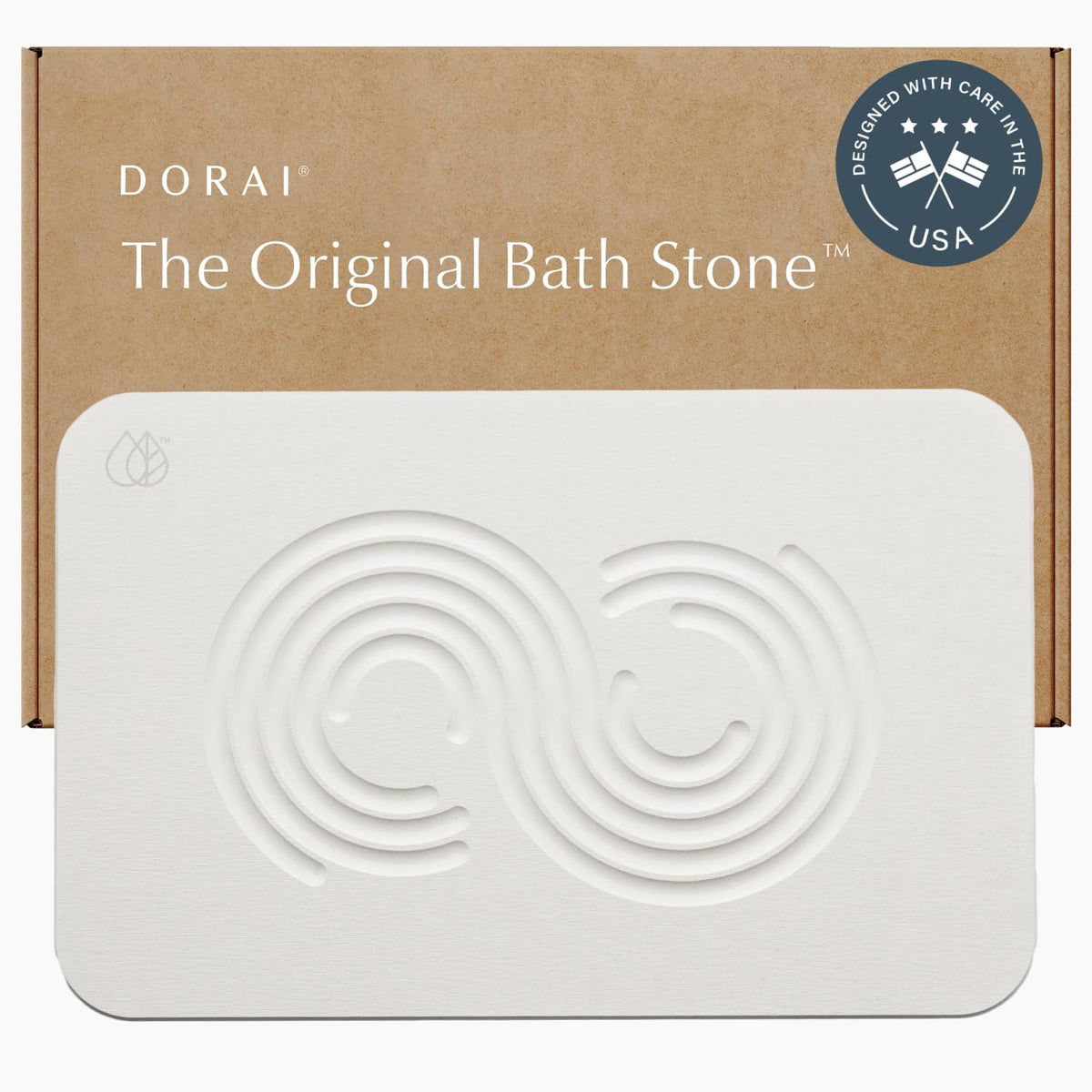 Dorai Stone Bath Mat in Rain Sandstone lies flat and dries quickly for a dry bathroom floor