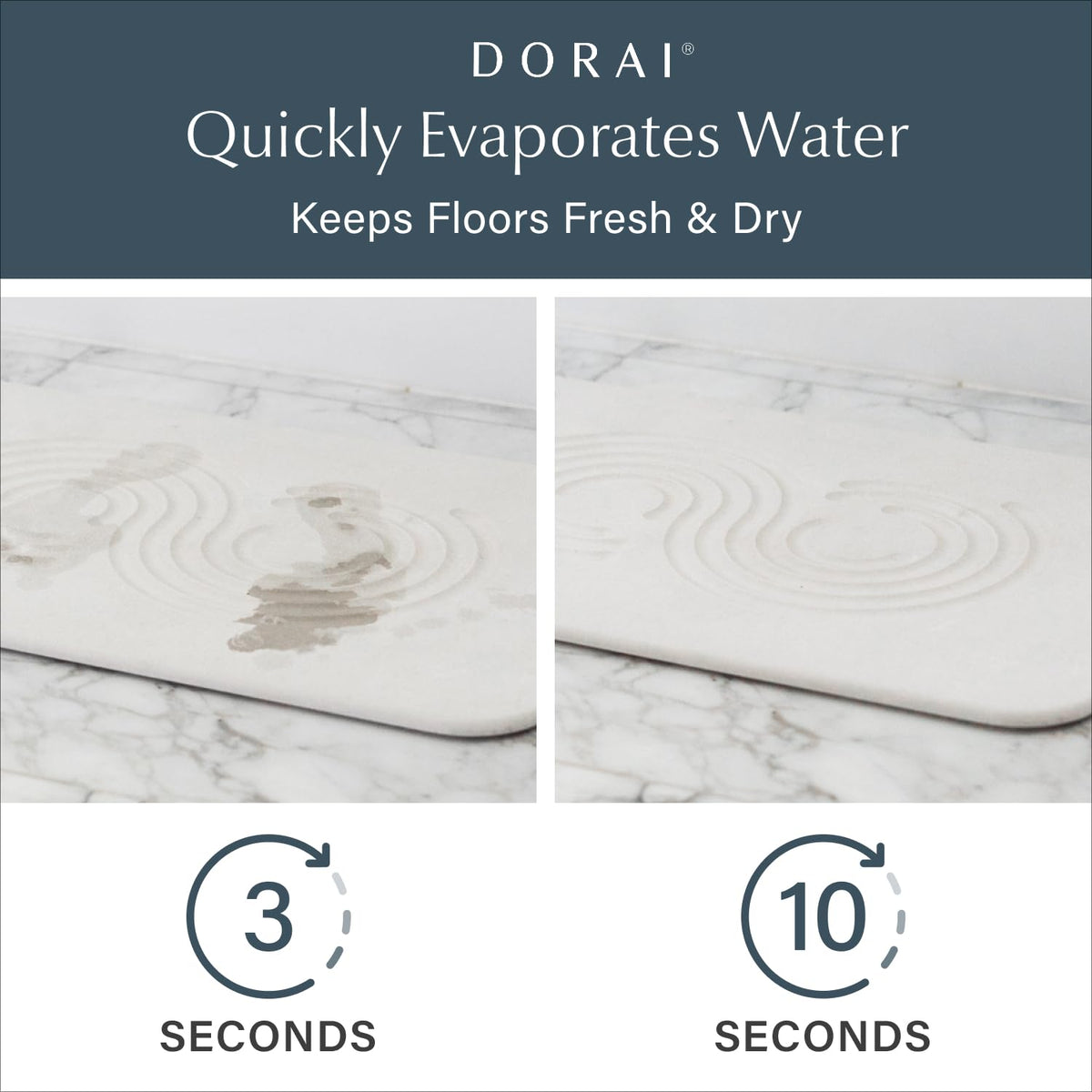 Dorai Stone Bath Mat with non-slip base on wet tiles for safer footing