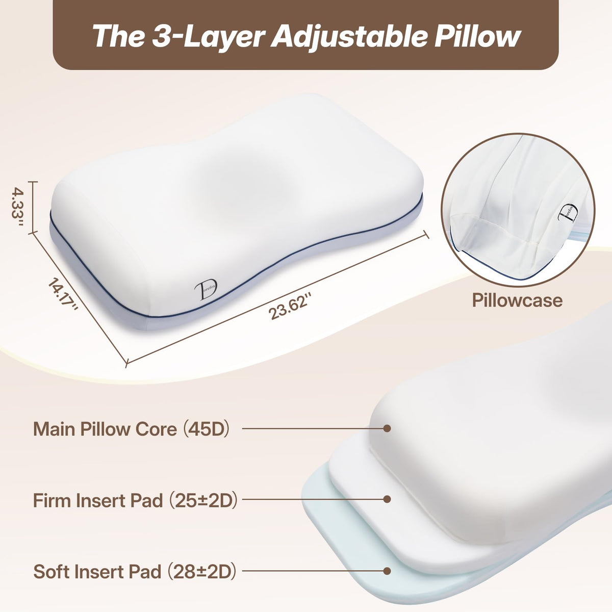 Dorefox cervical neck pillow inner cover protects memory foam layers.