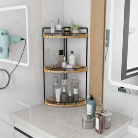 Dorhors rustic brown shelf adds versatile storage for kitchen and bath.