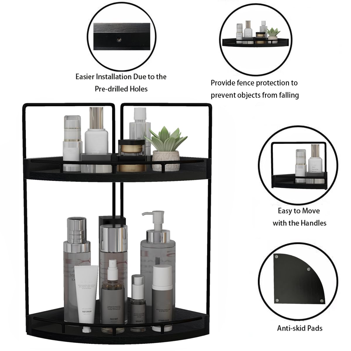 Dorhors vanity counter shelf with stylish wood design for skincare organization