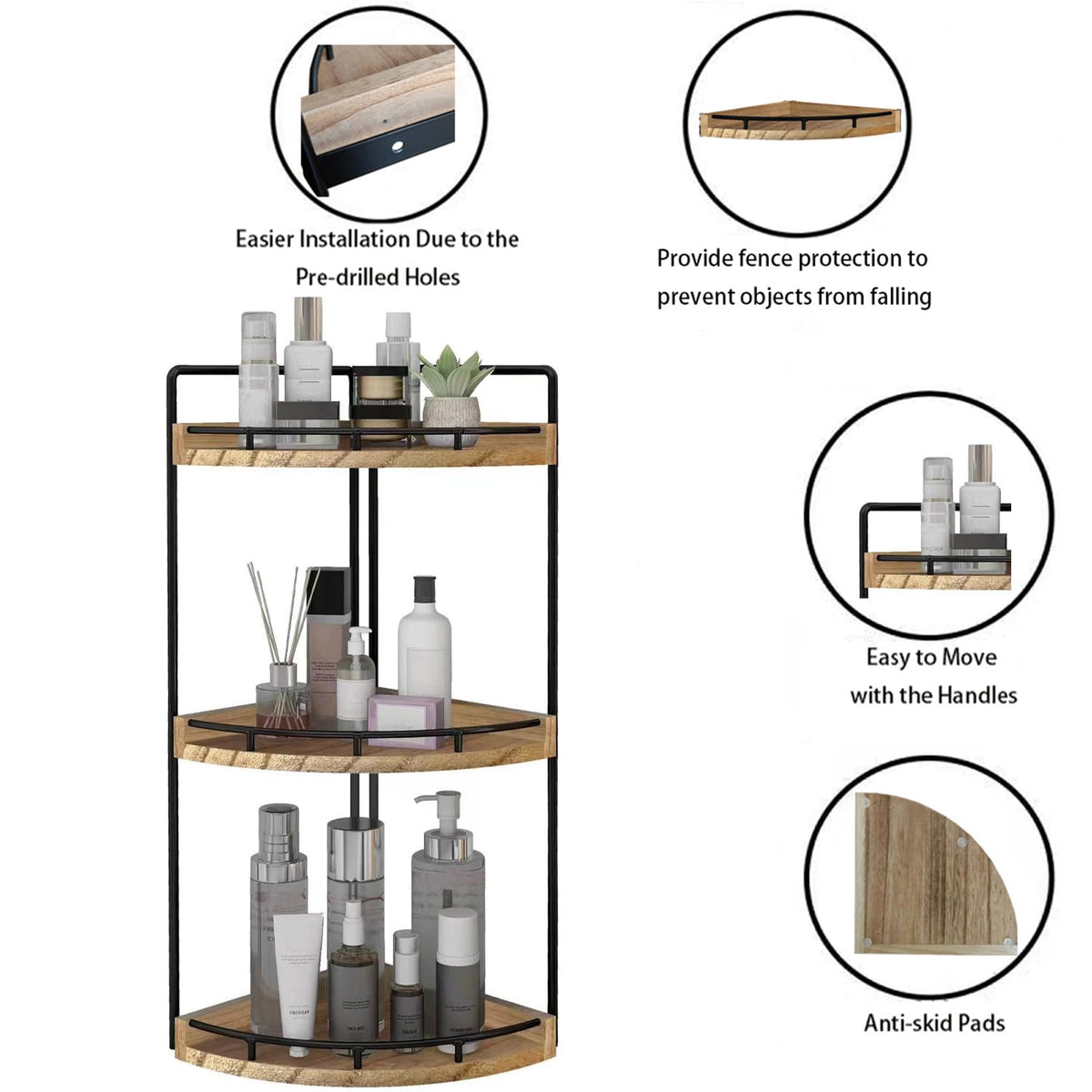 Dorhors vanity tray on countertop in rustic wood allows easy item reach.
