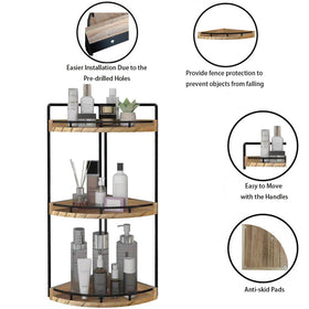 Dorhors vanity tray on countertop in rustic wood allows easy item reach.