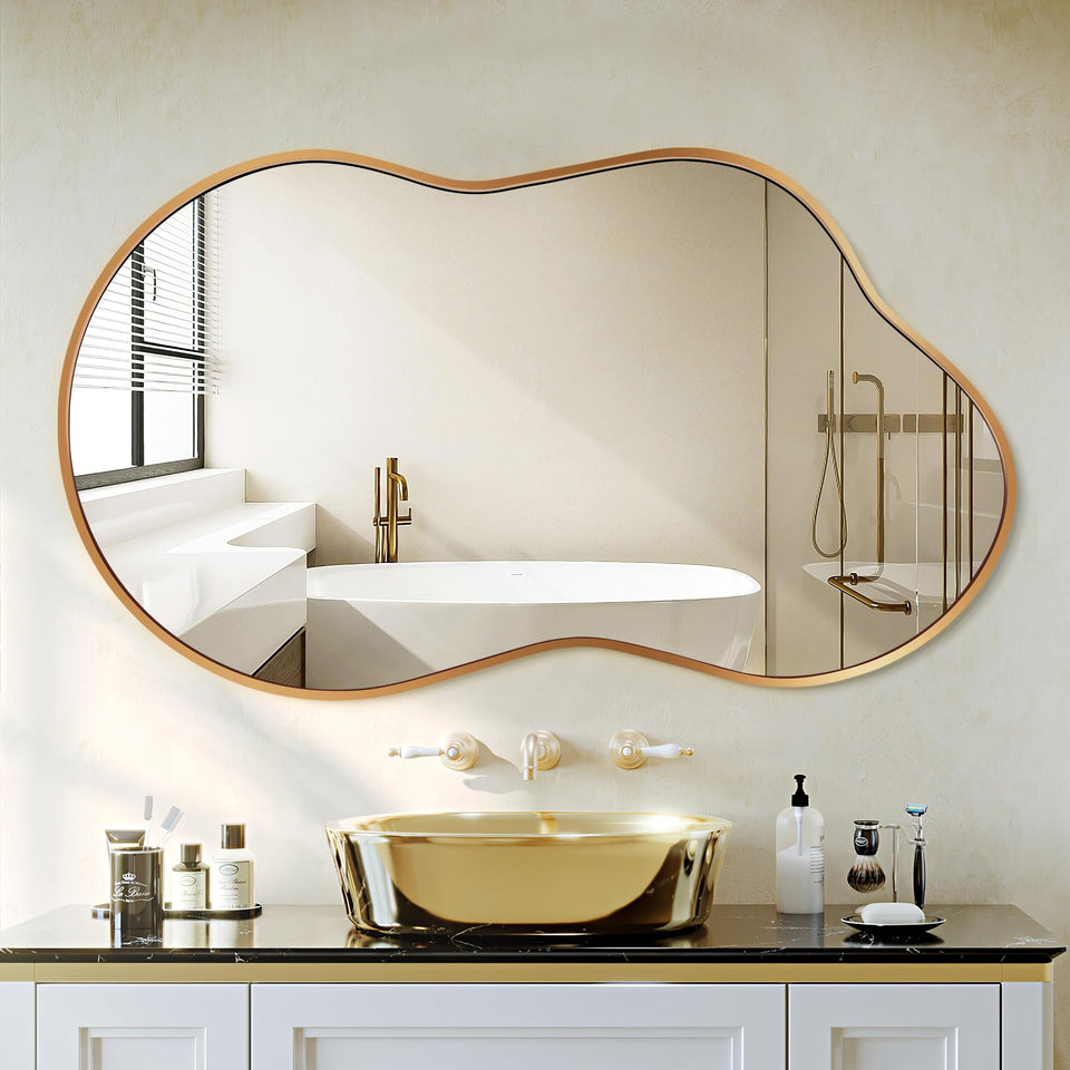 Dorlicecass irregular wall mirror in gold frame adds modern flair to living spaces