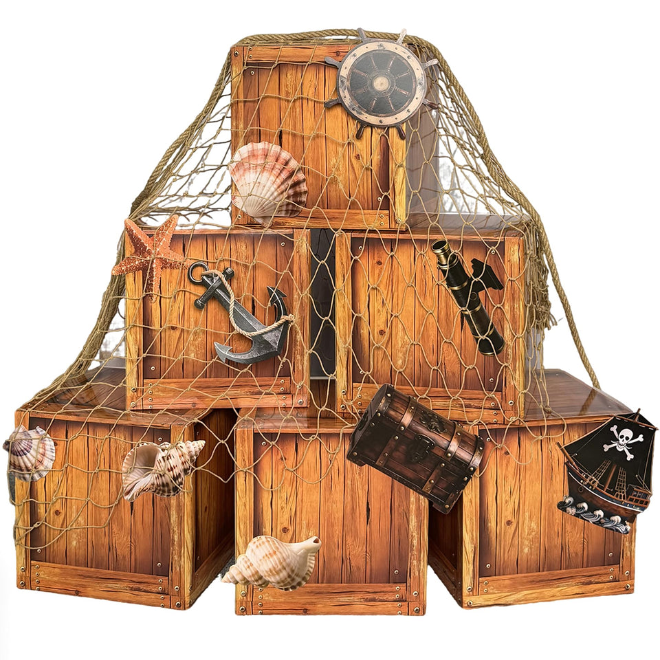 Dormirpilow pirate wooden crates enhance authentic pirate scene decor.