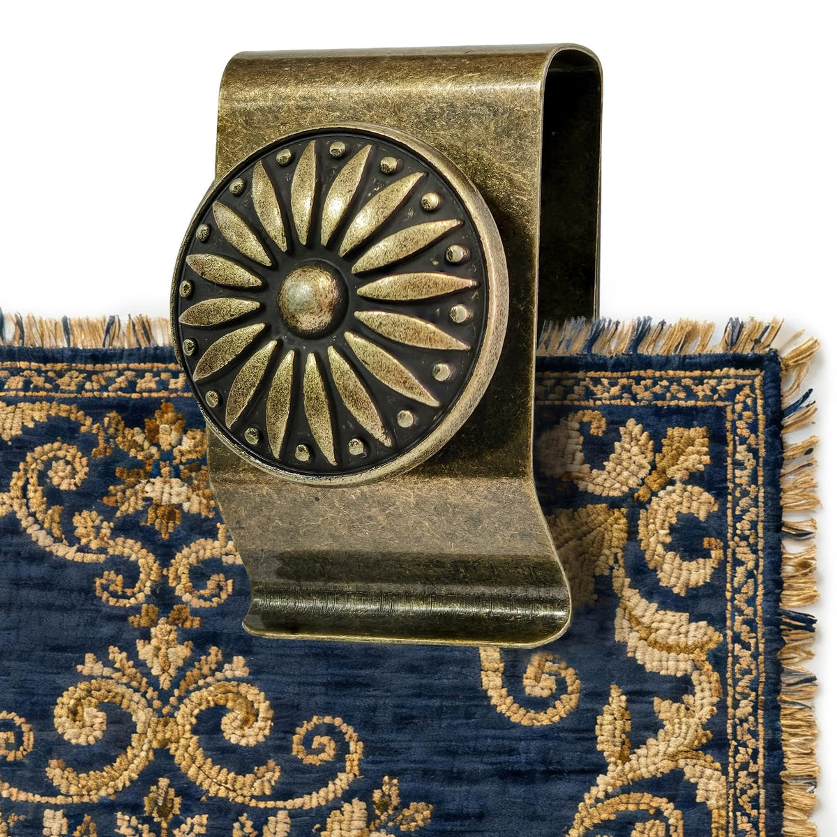 Doselves tapestry clamp bronze clip for secure wall display of textiles.