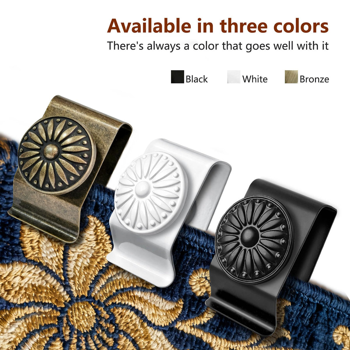 Doselves textile-art display bronze clamps keep art flat and safe.