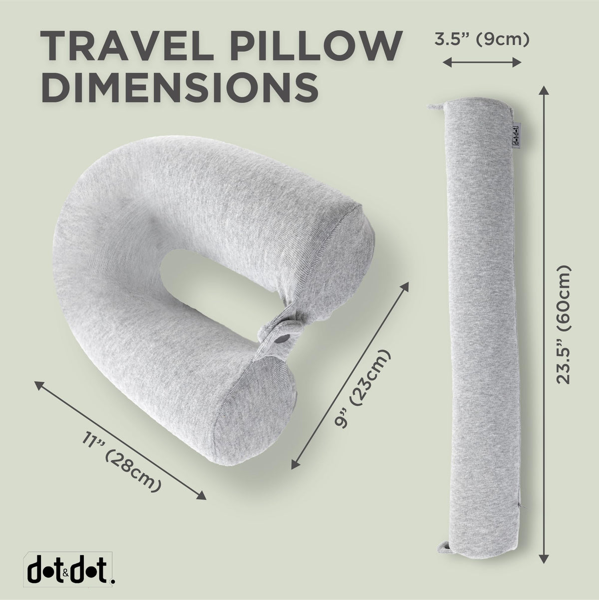 Dot&Dot travel pillow showing snap closure to attach to luggage