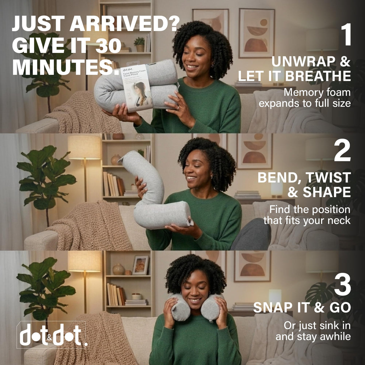 Dot&Dot Twist pillow attached to luggage via snap closure