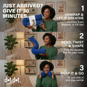 Dot&Dot Twist pillow attached to luggage with snap closure for easy transport