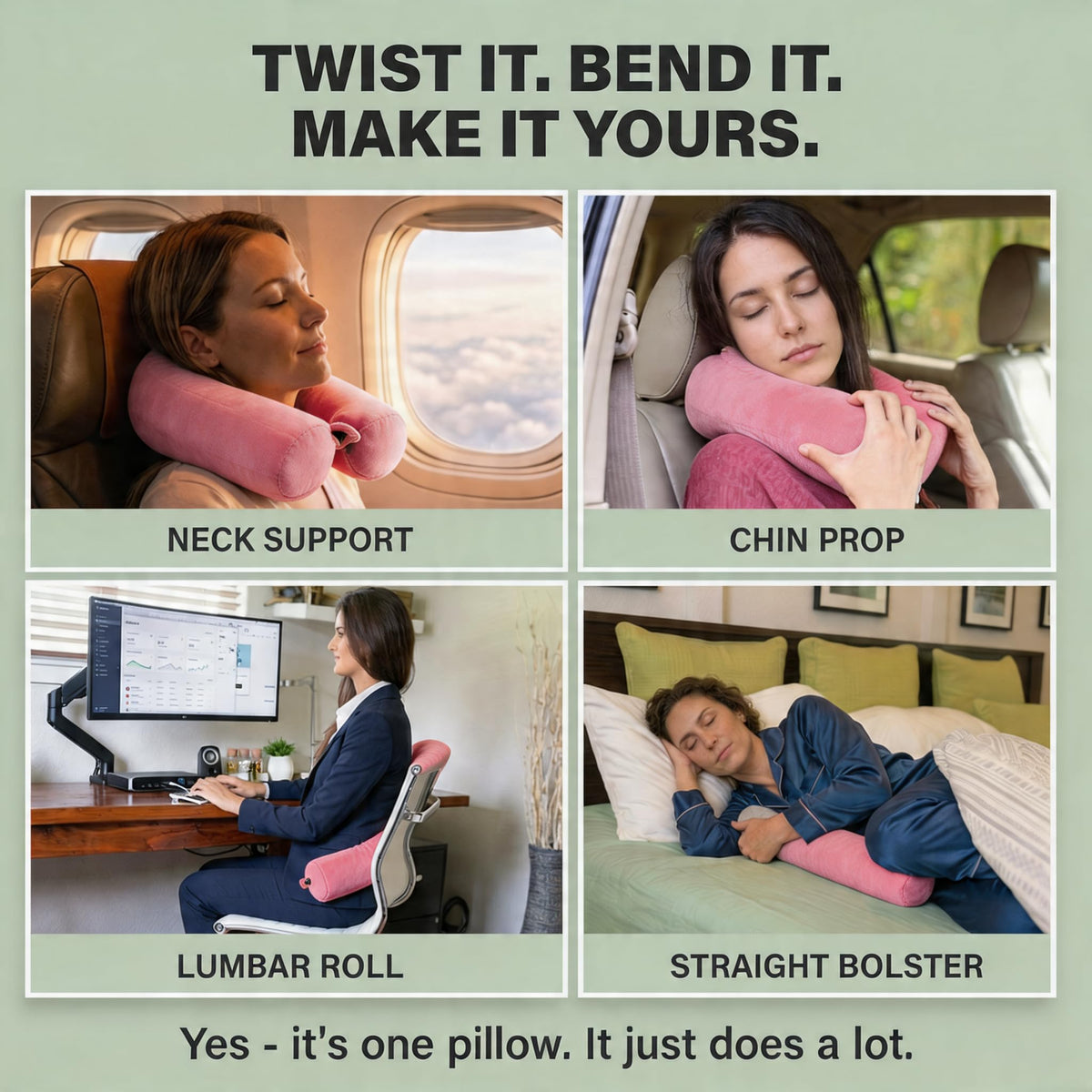 Dot&Dot Twist Memory Foam contour-pillow shapes to fit any seat.