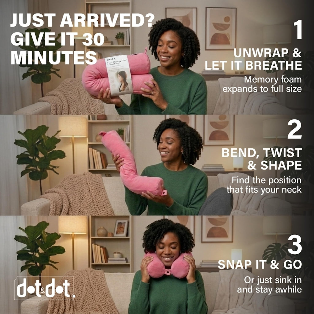 Dot&Dot Twist Memory Foam cushion has a machine-washable cover for freshness.