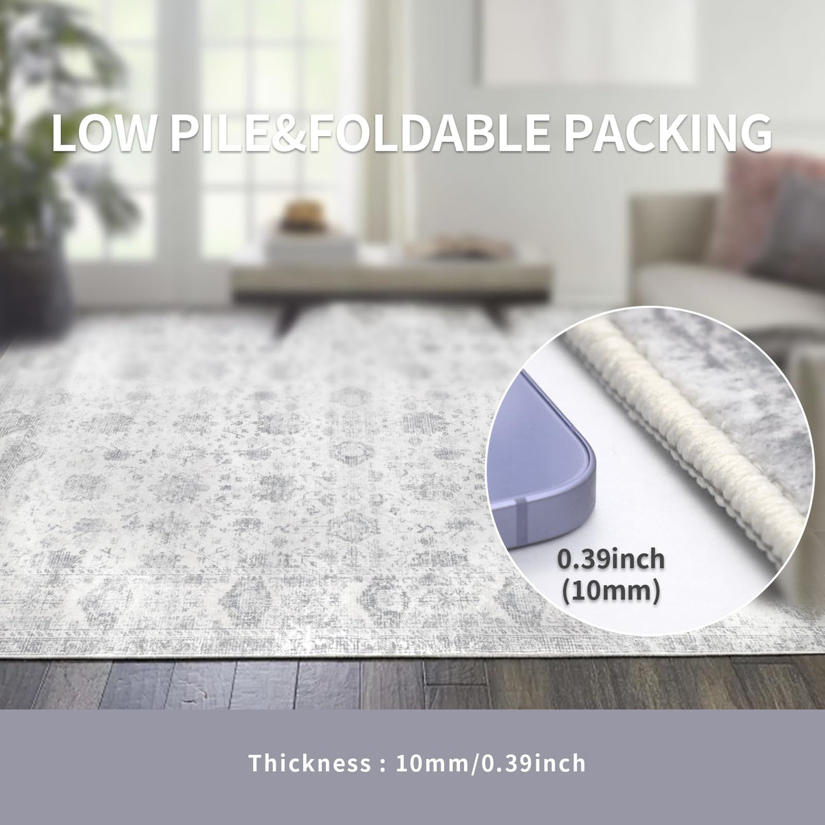 Dotiiorug Non-slip backing keeps the rug anchored on wood floors.