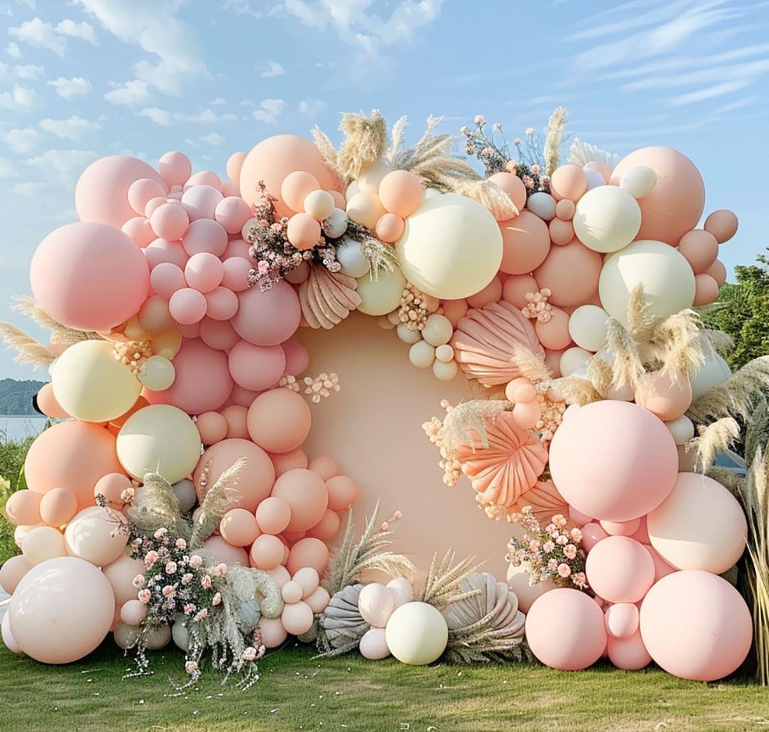 Double Layer Balloon arch in pastel pink and white, elegant centerpiece