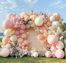 Double Layer Balloon arch in pastel pink and white, elegant centerpiece
