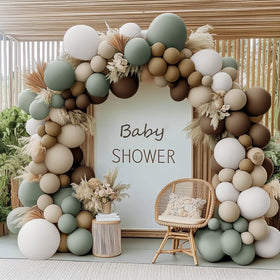Double Layer Balloon dusty green arch kit ready for a woodland baby shower.