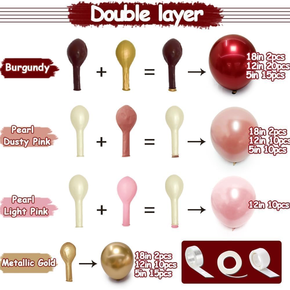 Dusty pink pearl balloons provide soft, sophisticated accents.
