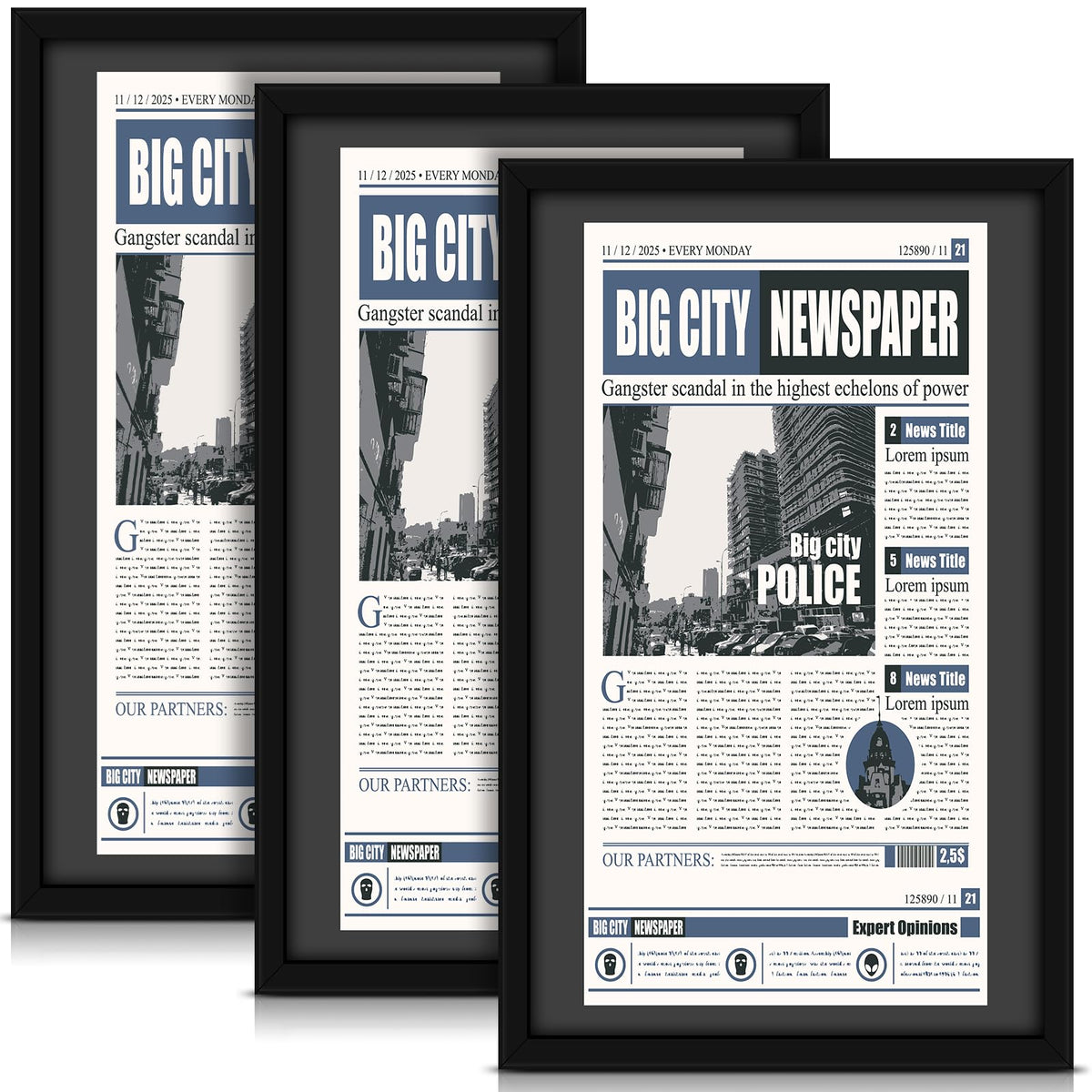 DoubleFill newspaper frame 11x22 front view with bold molding and ready-to-hang design.